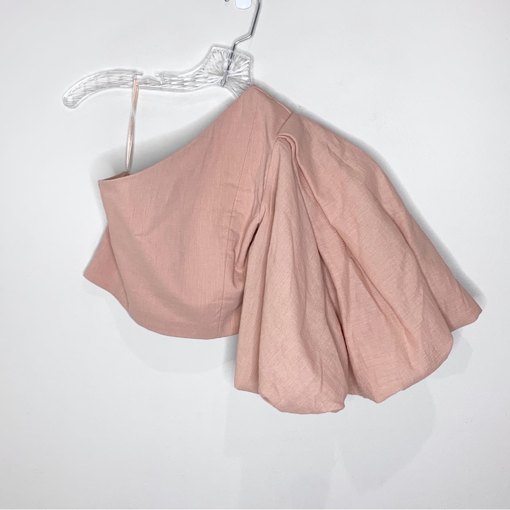 No Pise La Grama La Enamorada Top (Sz XS) One Shoulder Puff Sleeve Rose Khaki - Picture 12 of 15